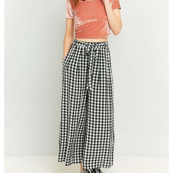 gingham wide leg pants